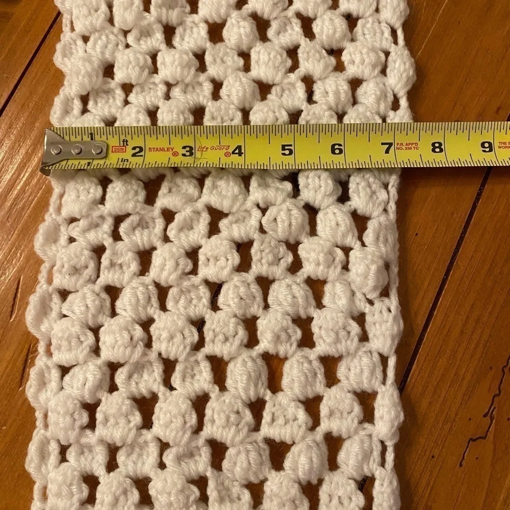 Handmade Crocheted Scarf Pure White Extra Long  94” with Fringe